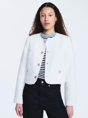 Free Assembly Women's Collarless Nubby Jacket with Long Sleeves